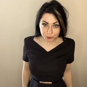 Vintage V Neck Patra Black Dress